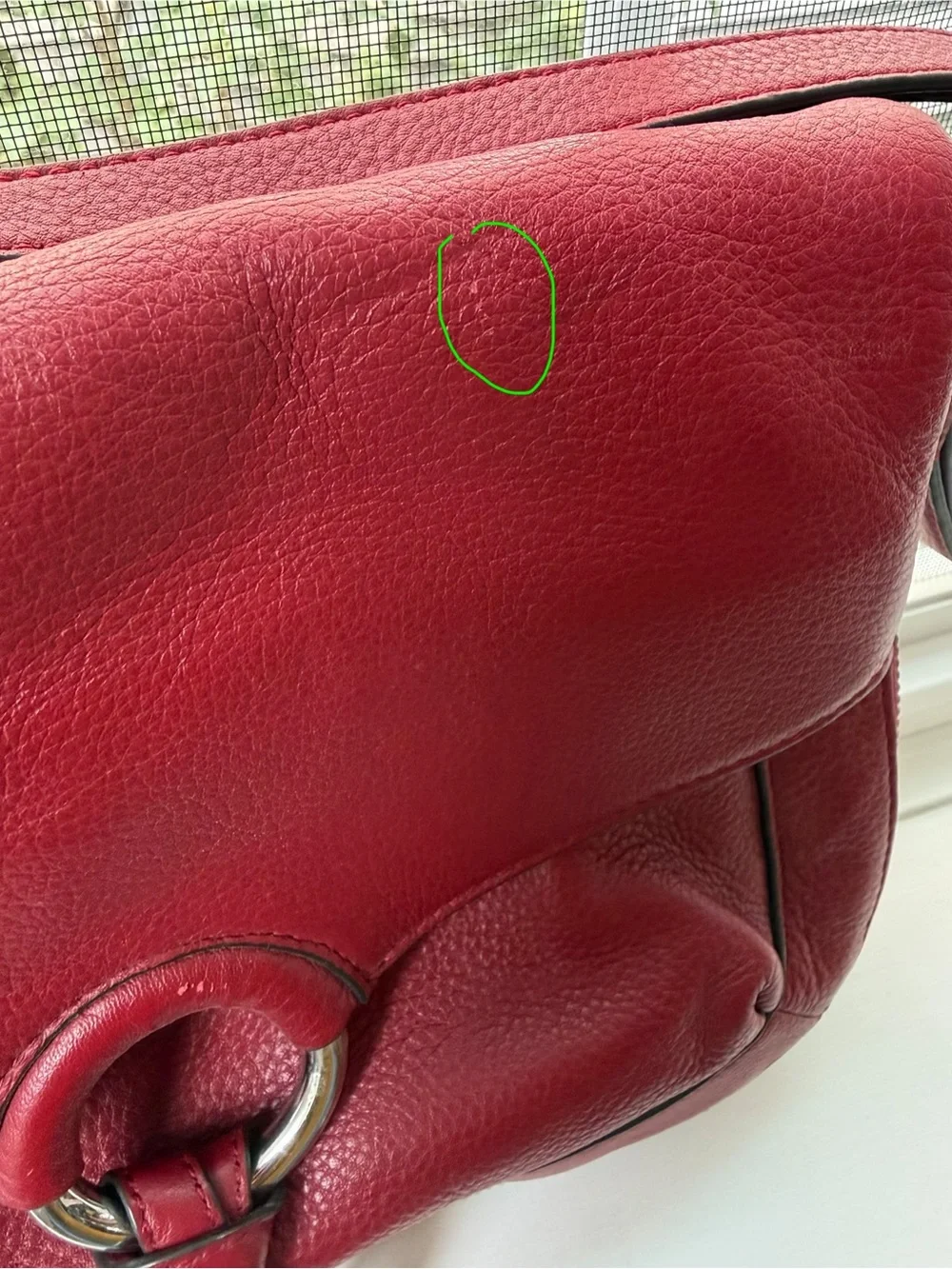 Vince Camuto adina red pebble Leather Shoulder Bag with Ring-Tassel Accent